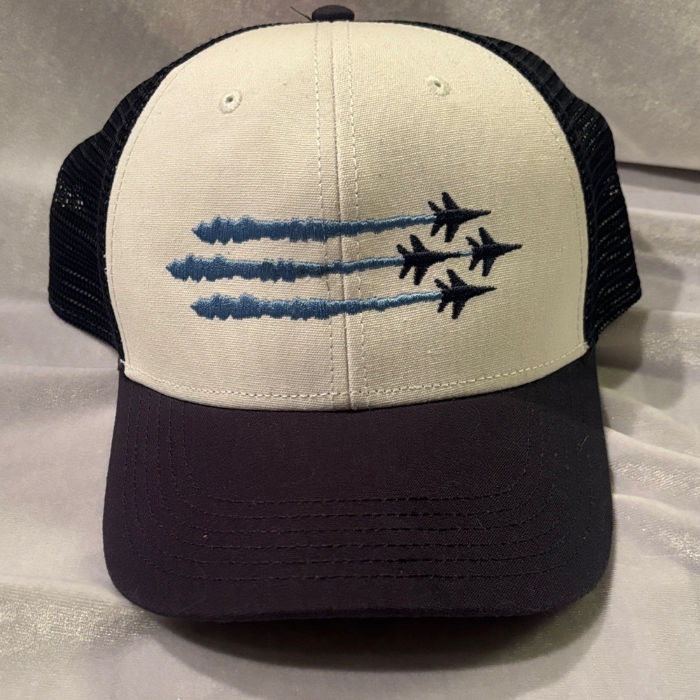 Blue and White  Blue Angels Trucker Hat with Jet Design